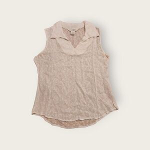 Vintage Y2k Express white sheer floral v-neck collared boho sleeveless shirt